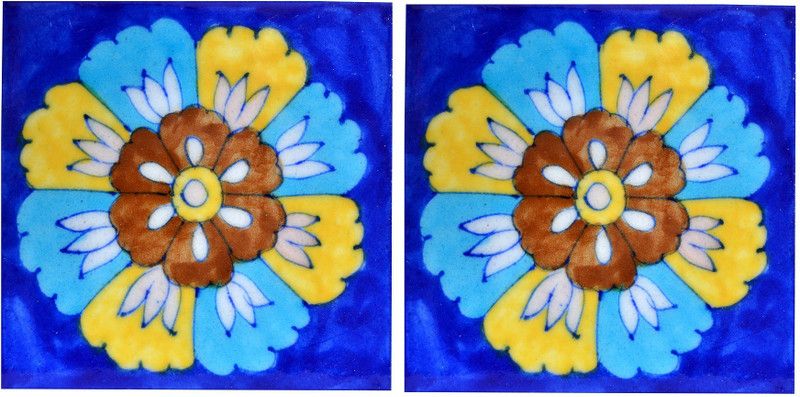 om craft villa Blue Pottery Home Decorative Wall Flooring Ceramic Tiles 4