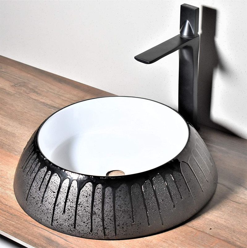 InArt Countertop Ceramic Wash Basin in Black Color Bathroom Size 19 x 19 x 5 Inch Table Top Basin  (Black)