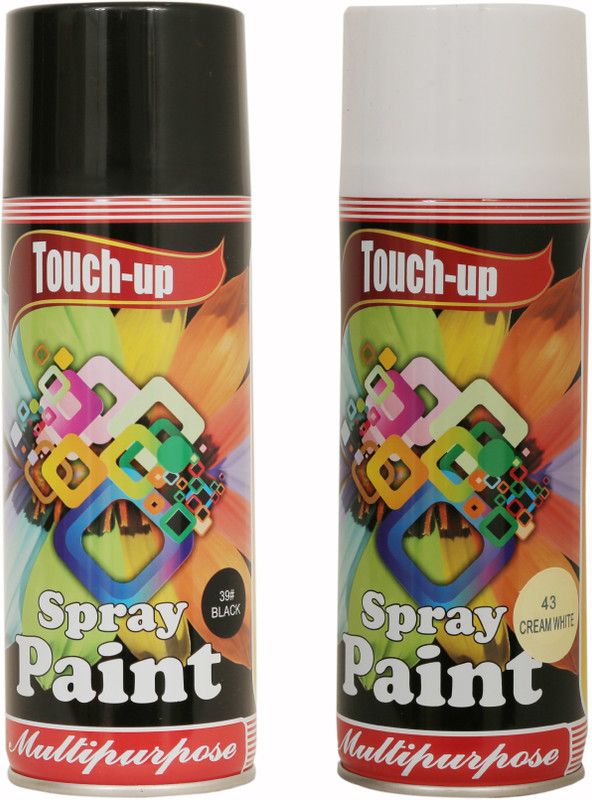 Touch-up Ready-to-Use Aerosol Spray Paint for Car, Bike, Wall Painting, Home & Furniture Black & Cream White Spray Paint 400 ml  (Pack of 2)
