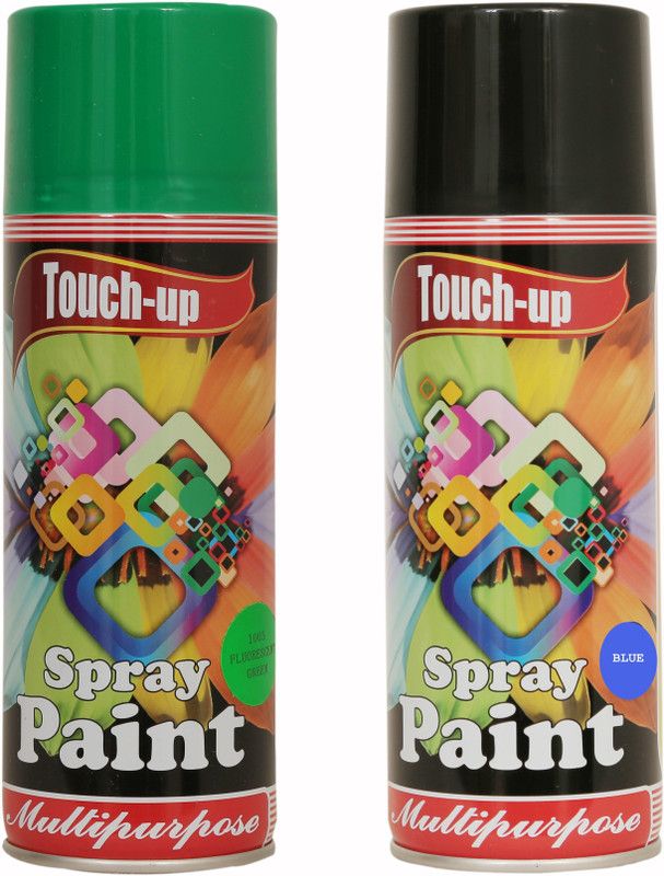 Touch-up Ready-to-Use Aerosol Spray Paint for Car, Bike, Wall Painting, Home & Furniture Fluorescent Green & Medium Blue Spray Paint 400 ml  (Pack of 2)