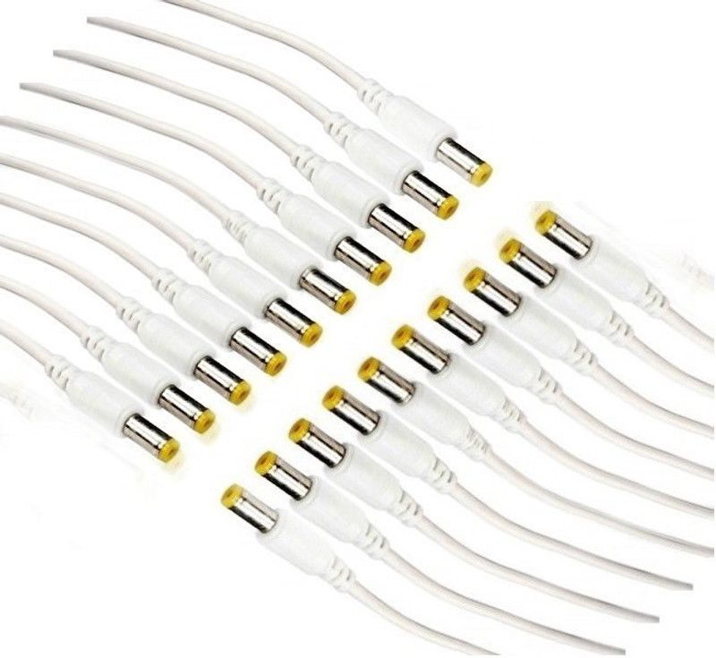 RIVER FOX 20 Pieces 12V DC Power Pigtail Male 5.5 * 2.1mm DC Cable Connector Wire Connector  (White, Pack of 20)