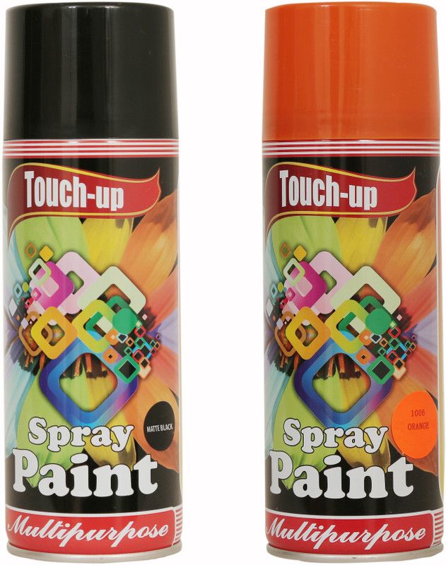Touch-up Ready-to-Use Aerosol Spray Paint for Car, Bike, Wall Painting, Home & Furniture Matt Black & Orange Spray Paint 400 ml  (Pack of 2)