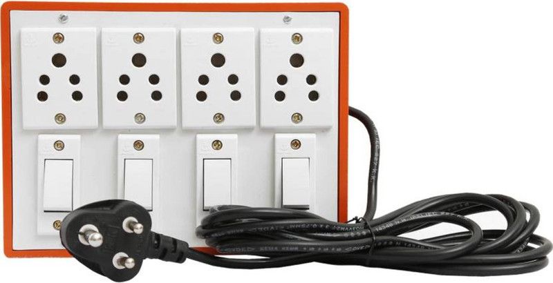 SAVALIYA TECHNOLOGY Brown Extension Switch Board with 4 Sockets(5A) and 4 Switches(5A)-3Mtr Long Wire 4 Socket Extension Boards  (White, 3 m)