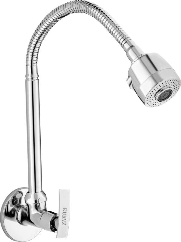 Kurvz (Brass) Paisson Kitchen Spout Flexible Sink Cock with Spout Rain Spray and Flange Spout Faucet  (Wall Mount Installation Type)