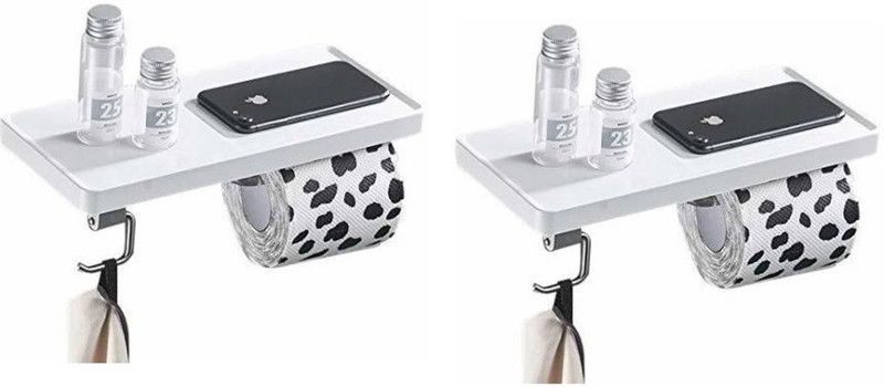 3G DECOR Stainless Steel Mobile Phone Shelf with Towel Hooks Hanger Wall Mount Tissue Stainless Steel Toilet Paper Holder Stainless Steel Toilet Paper Holder