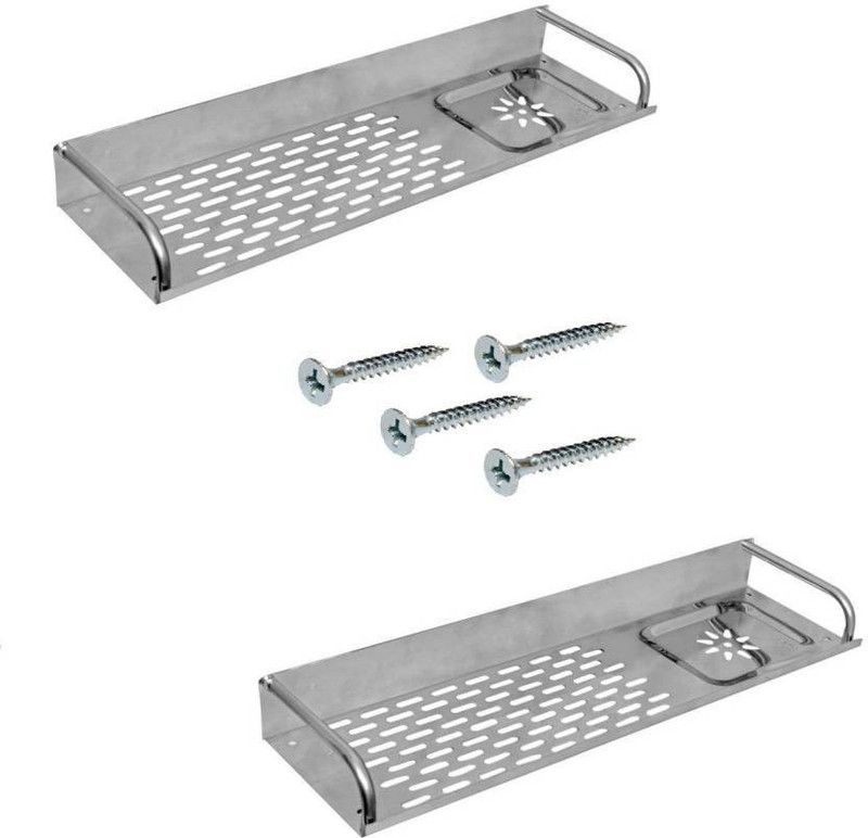 BATH KING Stainless Steel Shelf Cum Soap Holder. Pack of 2 Pcs Stainless Steel Wall Shelf  (Number of Shelves - 2, Silver)