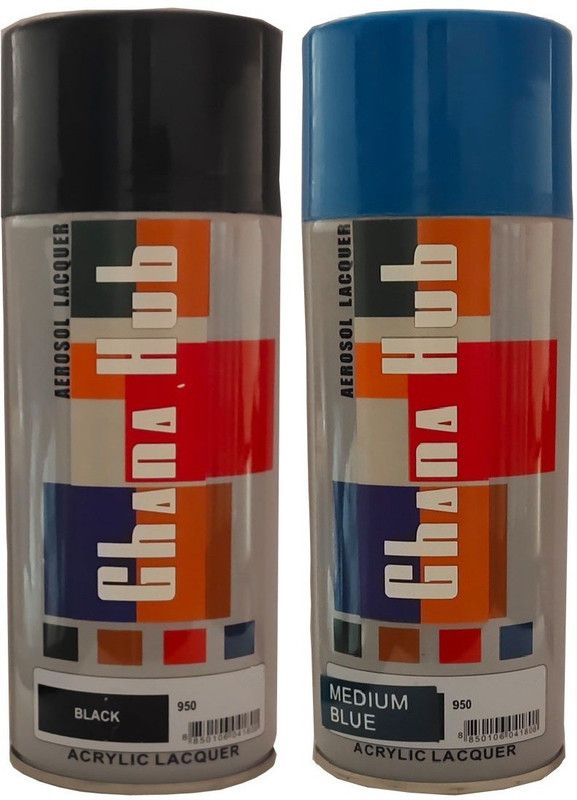 GHANA HUB PREMIUM CUBE DOUBLE BLACK, MEDIUM BLUE Spray Paint 900 ml  (Pack of 2)