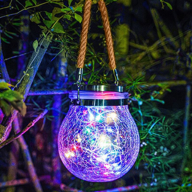 Epyz Solar Lantern Outdoor Hanging 20 led Jar Light Waterproof Crack Glass Globe Garden Light for Party Christmas Decoration Light [ Multicolour ] Solar Light Set  (Free Standing Pack of 1)