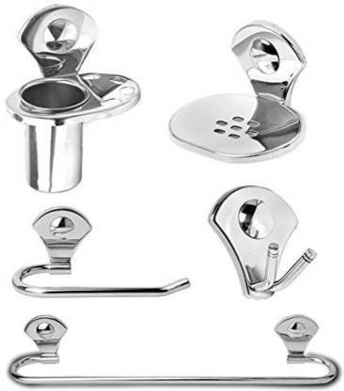 Filox Bathroom Accessories Set Combo of 5 ( Set of 1 ) Robe Hook / Soap DIsh / Tumbler Holder / Towel Ring / Towel Rod Silver Towel Holder Silver Towel Holder  (Stainless Steel)