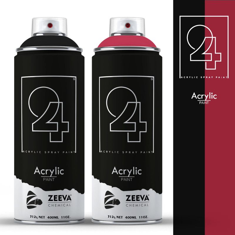 24 Acrylic Black Matt & Strawberry Red Spray Paint 400 ml  (Pack of 2)