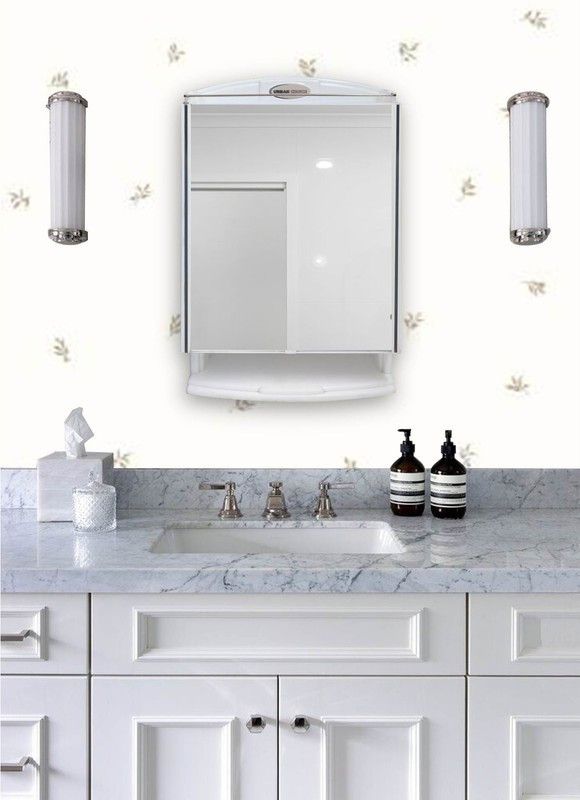 URBAN CHOICE Saffire Bathroom Organiser Shelves with Bathroom Mirror  (Rectangle Finish : Glossy)