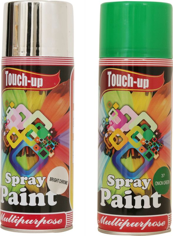 Touch-up Ready-to-Use Aerosol Spray Paint for Car, Bike, Wall Painting, Home & Furniture Bright Chrome & Onion Green Spray Paint 400 ml  (Pack of 2)