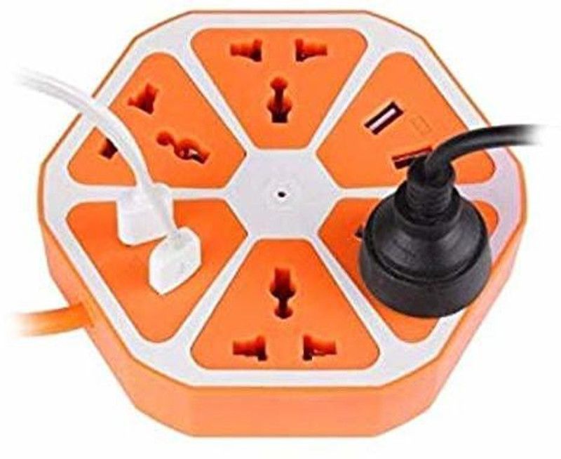 Atharv Electronics Hexagon Surge Protector 4 Socket Extension Boards  (Orange, 1.8 m, With USB Port)