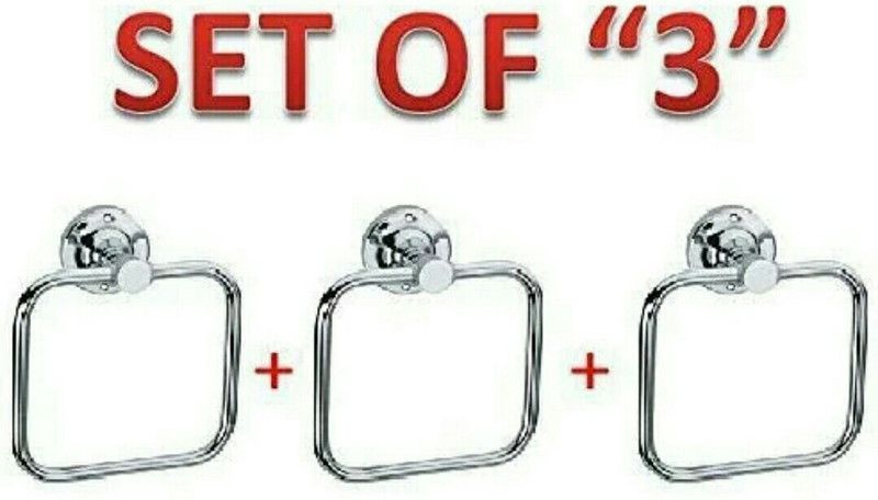 varulax by VARULAX SKRULL Square Stainless Steel Towel Ring (COMBO-3PCS) / Towel Holder/ Napping Ring/ Unique Bath Towel Stand/ Towel Hanger Silver (STAINLESS STEEL) (PACK OF 3) silver Towel Holder  (Stainless Steel, White Metal)