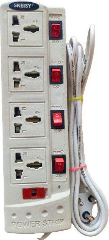 Skeisy 4+4 EXTENSION BAORD WITH 3 MTR LONG WIRE CAPACITY UP TO 6AMP 4 Socket Extension Boards  (White, 3 m)