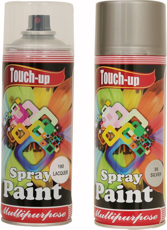 Touch-up Ready-to-Use Aerosol Spray Paint for Car, Bike, Wall Painting, Home & Furniture Lacquer & Silver Spray Paint 400 ml  (Pack of 2)