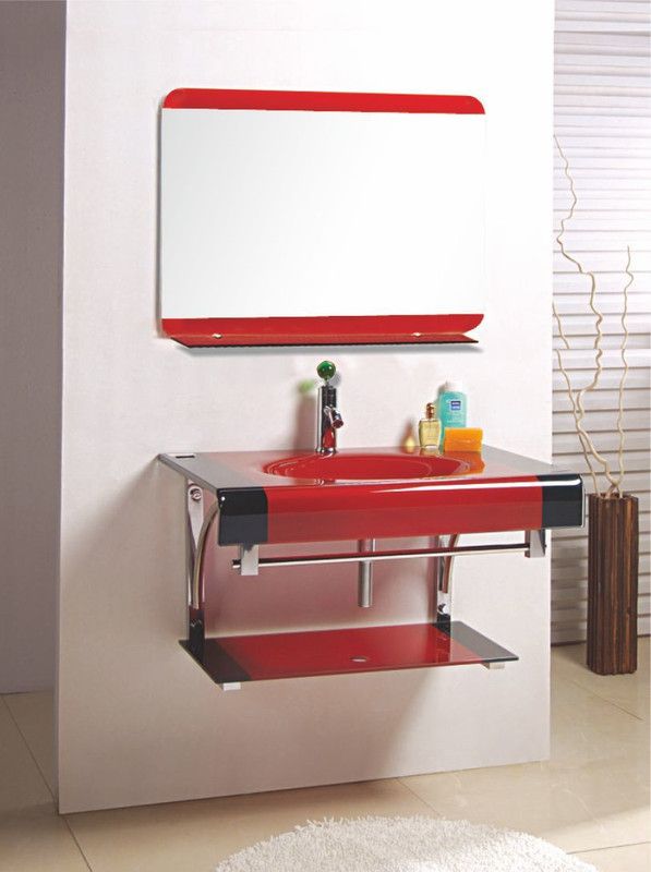 Vision glass BLACK PATTI RED BLACK PATTI RED Wall Hung Basin  (RED, BLACK)