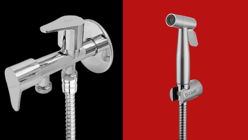 Bizaar Earth 2 in 1 Angle Cock Bib Tap Brass Disc Fitting for Bathroom/ Kitchen/Toilet Hand Shower/Health Faucet Set 1.5 Meter Flexible Steel Tube, Hook (Pack of 1) Health Faucet  (Wall Mount Installation Type)