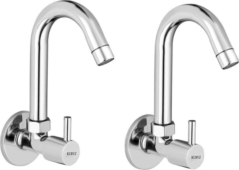 Kurvz Brass Turbo Sink Cock Handle with Swivel Spout,with Flange and Aerator Foam Flow-Set of 2 Pillar Tap Faucet  (Wall Mount Installation Type)