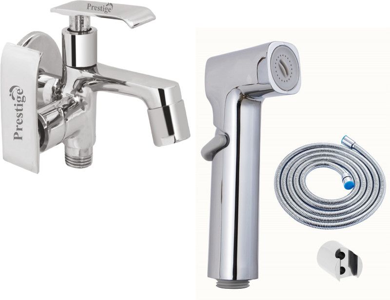 Prestige Qubix Bib Cock 2 Way With Jazz Health Faucet Qubix Bib Cock 2 Way With Jazz Health Faucet Twin Elbow Valve Faucet  (Wall Mount Installation Type)