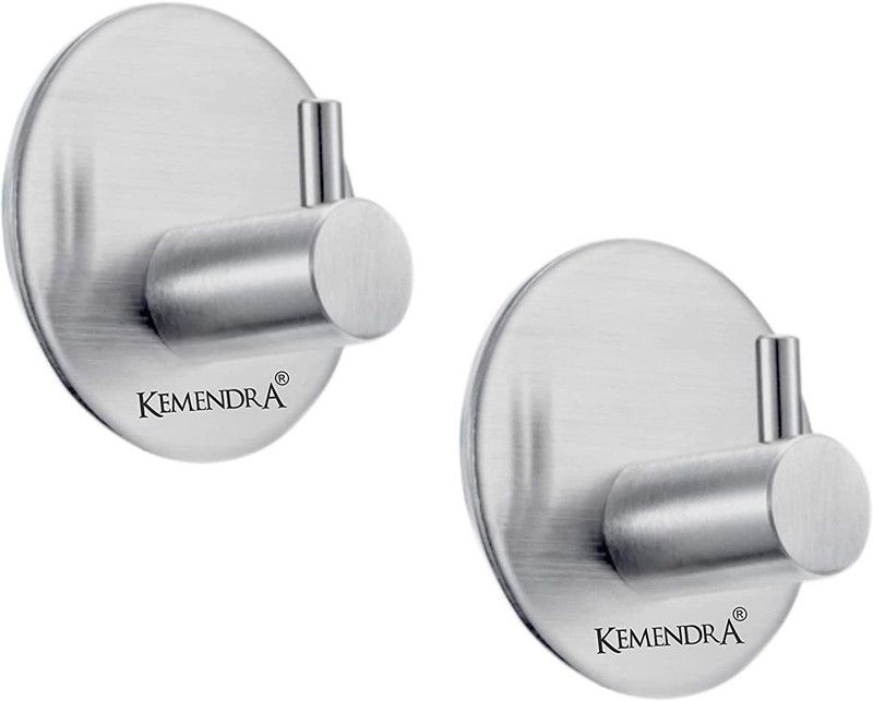 Kemendra Adhesive Hooks Heavy Duty Stick on Towel Hooks(Silver Round 2) Round Silver Towel Holder  (Stainless Steel)