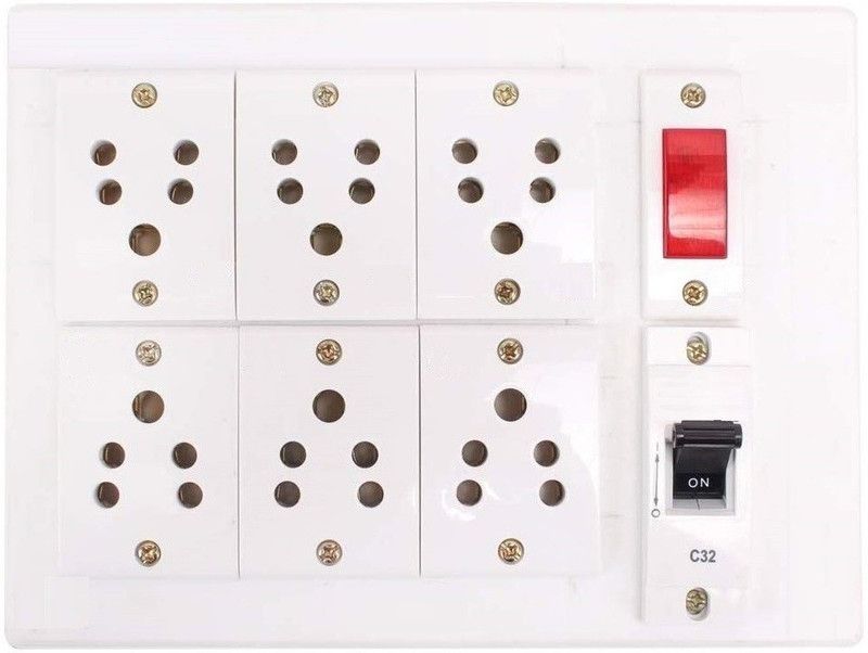 Tinax Wooden Extension Board 6 Sockets, 1 Indicator & 1 MCB 11 Meter Wire 6 Socket Extension Boards  (White, 11 m)
