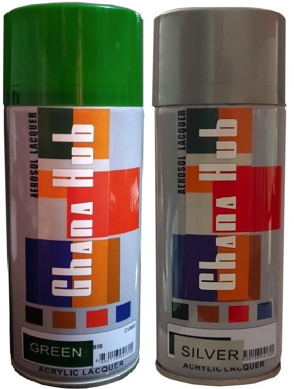 GHANA HUB PREMIUM CUBE DOUBLE GREEN AND SILVER Green, Silver Spray Paint 900 ml  (Pack of 2)