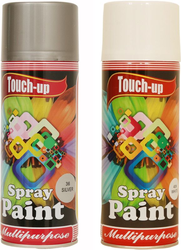 Touch-up Ready-to-Use Aerosol Spray Paint for Car, Bike, Wall Painting, Home & Furniture Silver & White Spray Paint 400 ml  (Pack of 2)