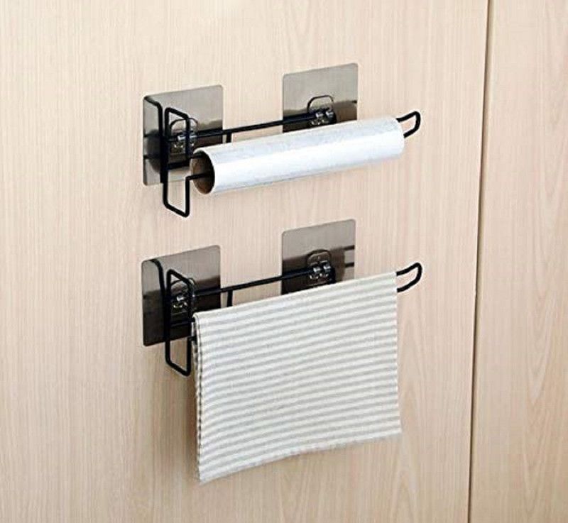 Deriz Self Adhesive Wall Mounted Multi Functional Kitchen Rack for 1 Towel Holder black Towel Holder  (Stainless Steel)