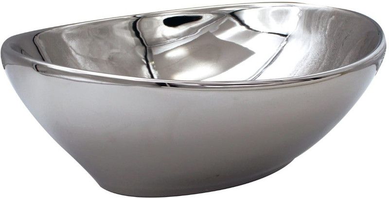 SGE Ceramic Oval Counter Top Wash Basin Silver Color Counter Top  (Silver)