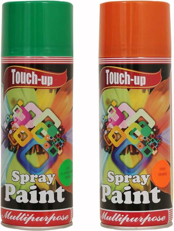 Touch-up Ready-to-Use Aerosol Spray Paint for Car, Bike, Wall Painting, Home & Furniture Fluorescent Green & Orange Spray Paint 400 ml  (Pack of 2)
