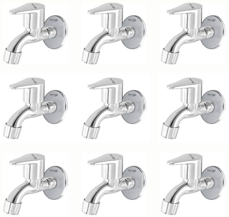 Mocksh Premium Quality Stainless Steel VIGNETTE Collection Bib Cock Tap Bathroom Tap Foam Flow Water With Wall Flange, Chrome Plated, Brass Disc, Pack Of 9 Bib Tap Faucet  (Wall Mount Installation Type)