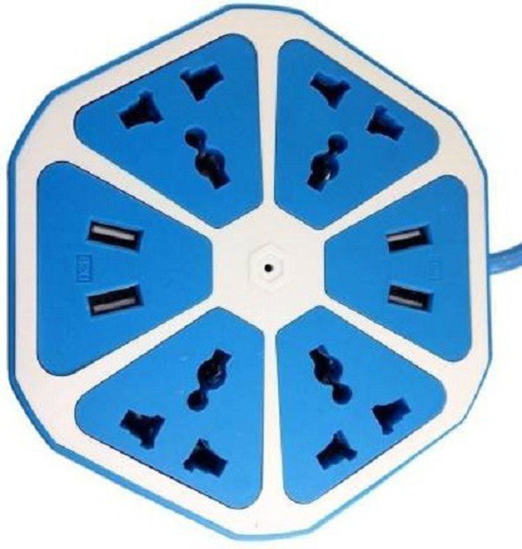 D-DEVOX AB 78 Hexagon Socket Extension Cord Board with 4 USB 2.0Amp Charging Point 4 Socket Extension Boards  (Blue, 1.8 m, With USB Port)