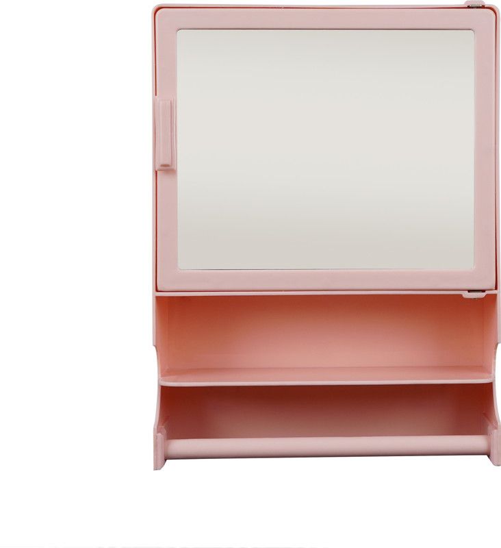 Epraiser Medium Sized Elegant Mirror Storage Cabinet for Bathroom Medicine Makeup Kitchen Plastic Wall Shelf  (Number of Shelves - 4, Pink)