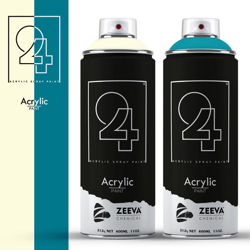 24 Acrylic DIY, Quick Drying with Gloss finish for Metal, Wood and Walls - Ivory & Smoke Grey Spray Paint 800 ml  (Pack of 2)