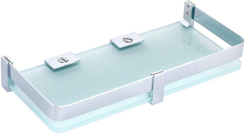 Joyo Cera Front Glass Shelf - Bathroom Frosted Front Glass Shelves (Chrome Finish)15x6 inches (1 Pieces) And Barss Bracket Glass Wall Shelf  (Number of Shelves - 1, Clear)