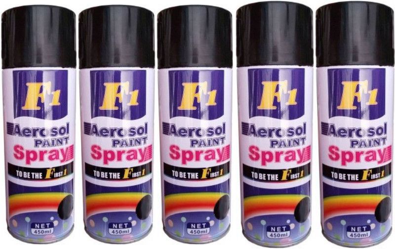 F1 Aerosal Spray paint Matt black Spray Paint 450 ml  (Pack of 5)