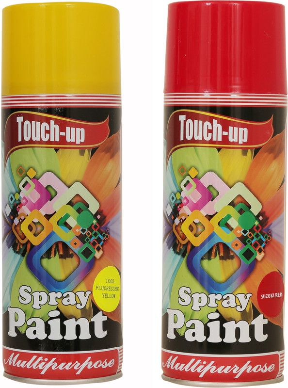 Touch-up Ready-to-Use Aerosol Spray Paint for Car, Bike, Wall Painting, Home & Furniture Fluorescent Yellow & Red Spray Paint 400 ml  (Pack of 2)