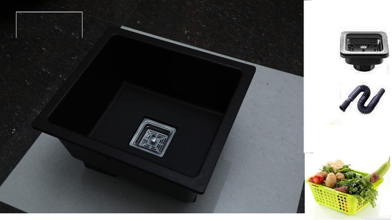 kitchmake 16 X 18 x 8.5 Metalic Finish/ Quartz Kitchen Sink WITH BASKET. Under Counter Basin  (Parrot, black)