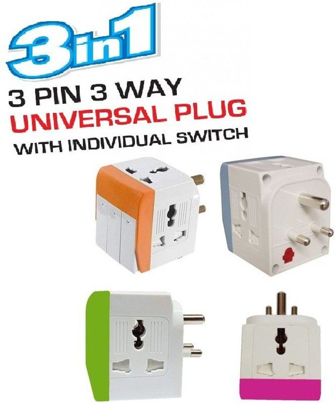 ZURU BUNCH 3 Sockets Socket 3 Switches 5A-250V with Individual Switch and Three Pin Plug  (Multicolor)