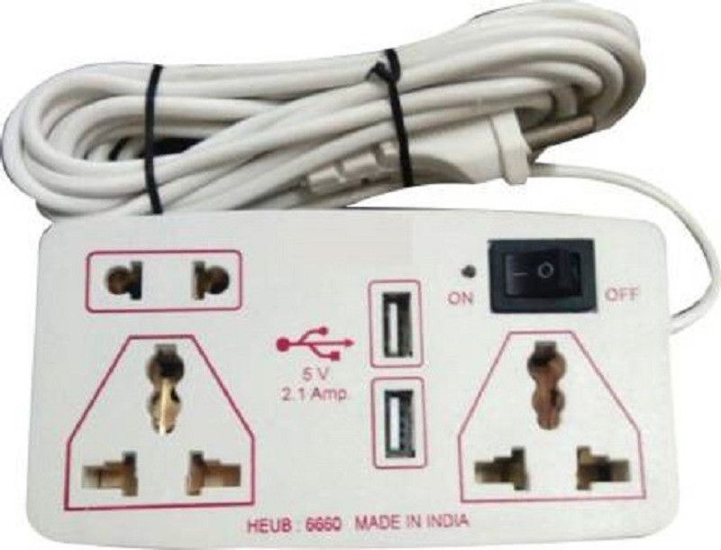 D-DEVOX usb Extension board with 2 USB 2.1Amp charging point 3 Socket Extension Boards  (White, 3.6 m, With USB Port)
