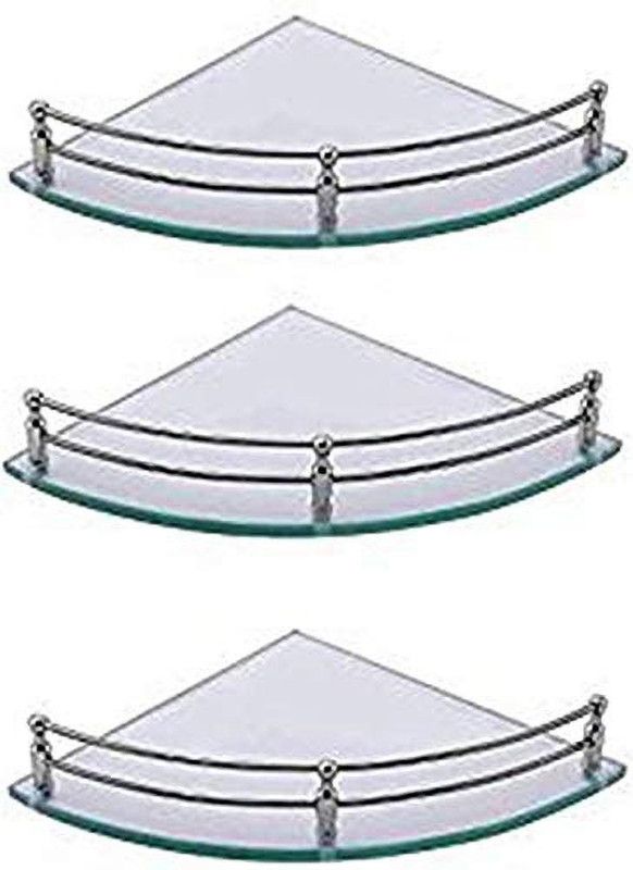 STIMULUS STIMULUS BATHROOM GLASS WALL SHELF (SIZE: 6 X 6 INCH) (15CM X 15CM) Glass Wall Shelf  (Number of Shelves - 3, Clear)