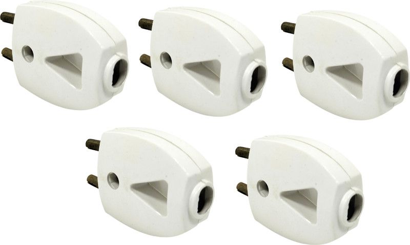 b'five 2 pin top Casio Plastic Plug Top 6A Pack of 5 Plugtop Pin Socket Male B-268_002 Two Pin Plug  (White)