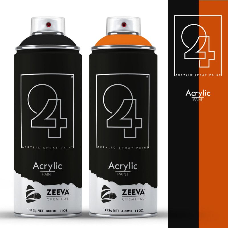 24 Acrylic Black Matt & Pure Orange Spray Paint 400 ml  (Pack of 2)