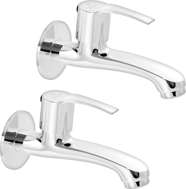 PIXAFLO STING Long Body Bib Cock with Wall Flange (Pack of 2) (Chrome) (Brass) Long Body Bib Tap Bib Tap Faucet  (Wall Mount Installation Type)