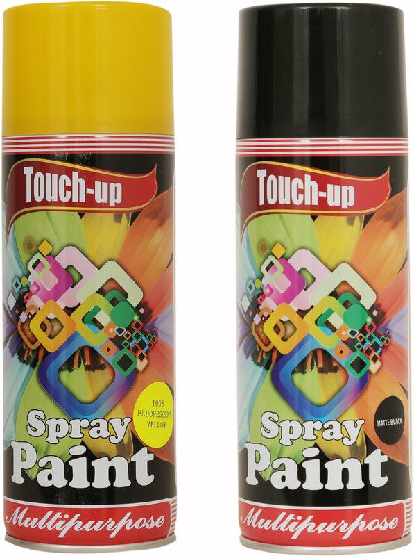 Touch-up Ready-to-Use Aerosol Spray Paint for Car, Bike, Wall Painting, Home & Furniture Fluorescent Yellow & Matt Black Spray Paint 400 ml  (Pack of 2)