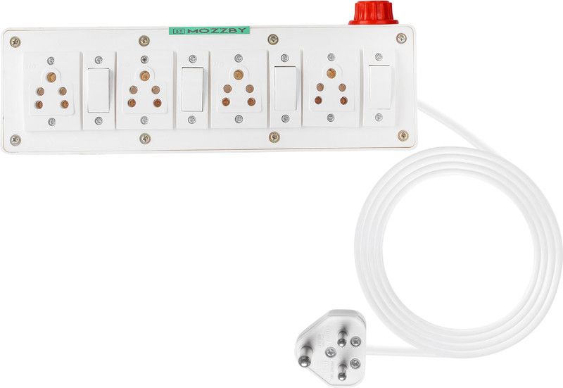 MOZZBY Extension Board with 8 Metre long Cord 4 Switch 6 Amp 4 Socket Extension Board 4 Socket Extension Board 4 Socket Extension Boards  (White, 8 m)