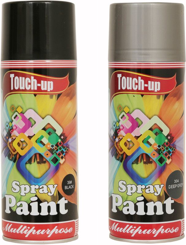Touch-up Ready-to-Use Aerosol Spray Paint for Car, Bike, Wall Painting, Home & Furniture Black & Medium Grey Spray Paint 400 ml  (Pack of 2)