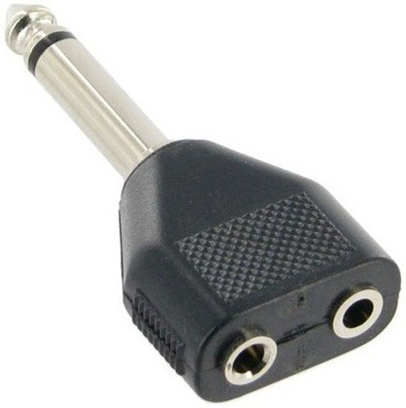 Techvik 6.35mm Mono 1/4-Inch Audio Amplifier Stereo (0.05 Meter) Male Plug to Dual 3.5mm Female Stereo Jack Sockets Audio Microphone Converter Male Plug to Dual 3.5mm Female Stereo Jack Sockets Audio Microphone Wire Connector  (Black, Pack of 1)