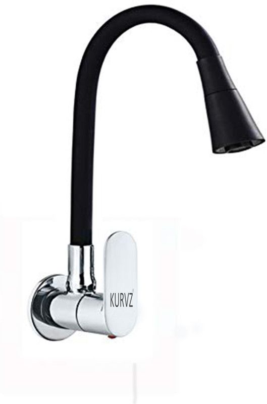 Kurvz Opal Cold Water Tap Black Flexible sink Cock With 360 Degree Flexible Silicon Hose & Dual Flow Pattern Spout Faucet  (Wall Mount Installation Type)